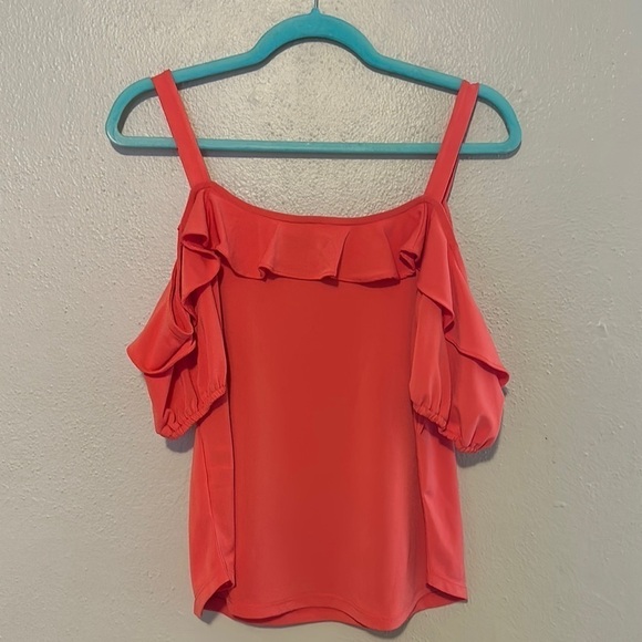 Coral Ruffled Cold-Shoulder Top - 7th Avenue - Picture 4 of 4